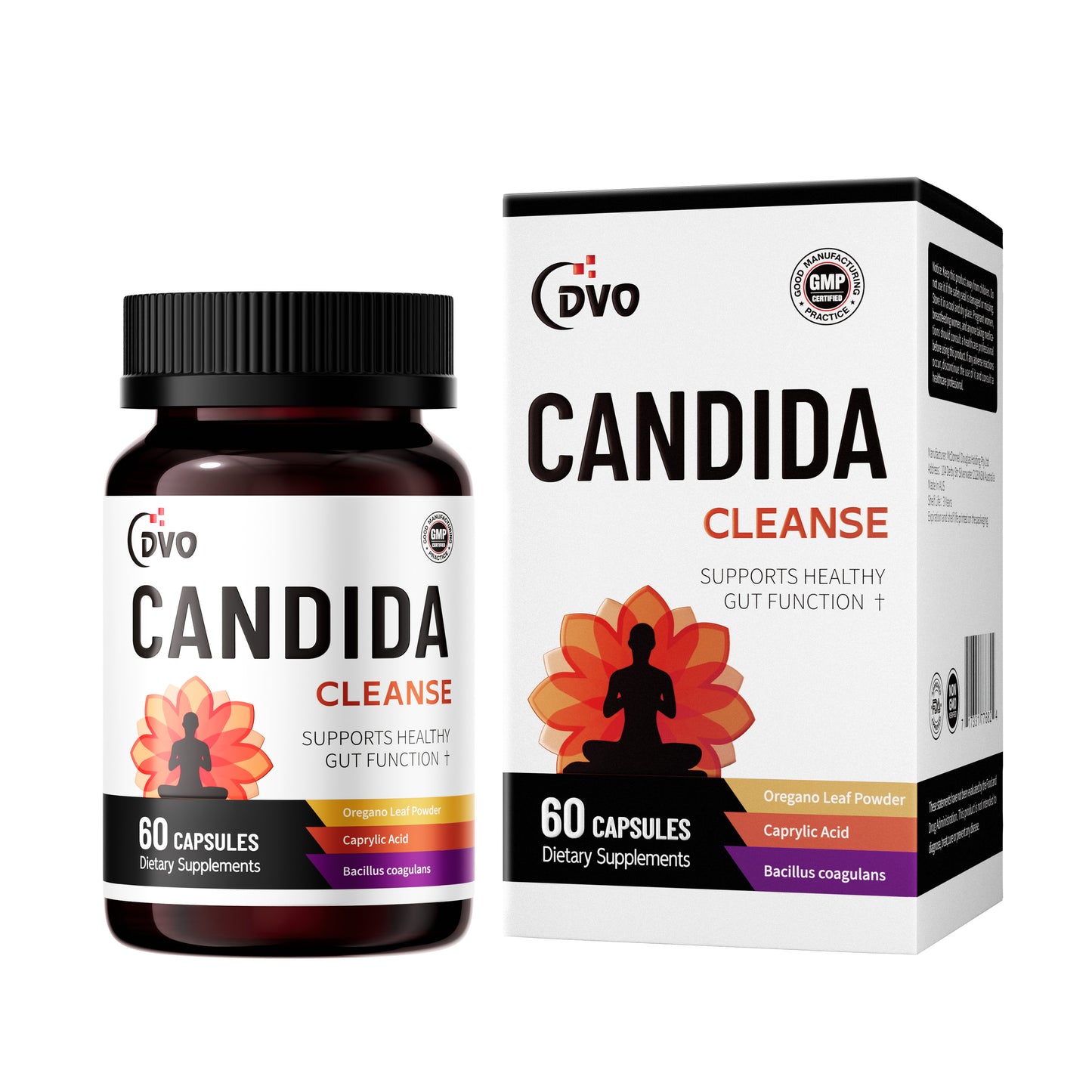 DVO Candida Cleanse Supplement for Detox Cleanse Oregano and Caprylic Acid Blend for Candida Overgrowth-Dandruft/Psoriasis/Eczema/Skin issue, 60 Capsules