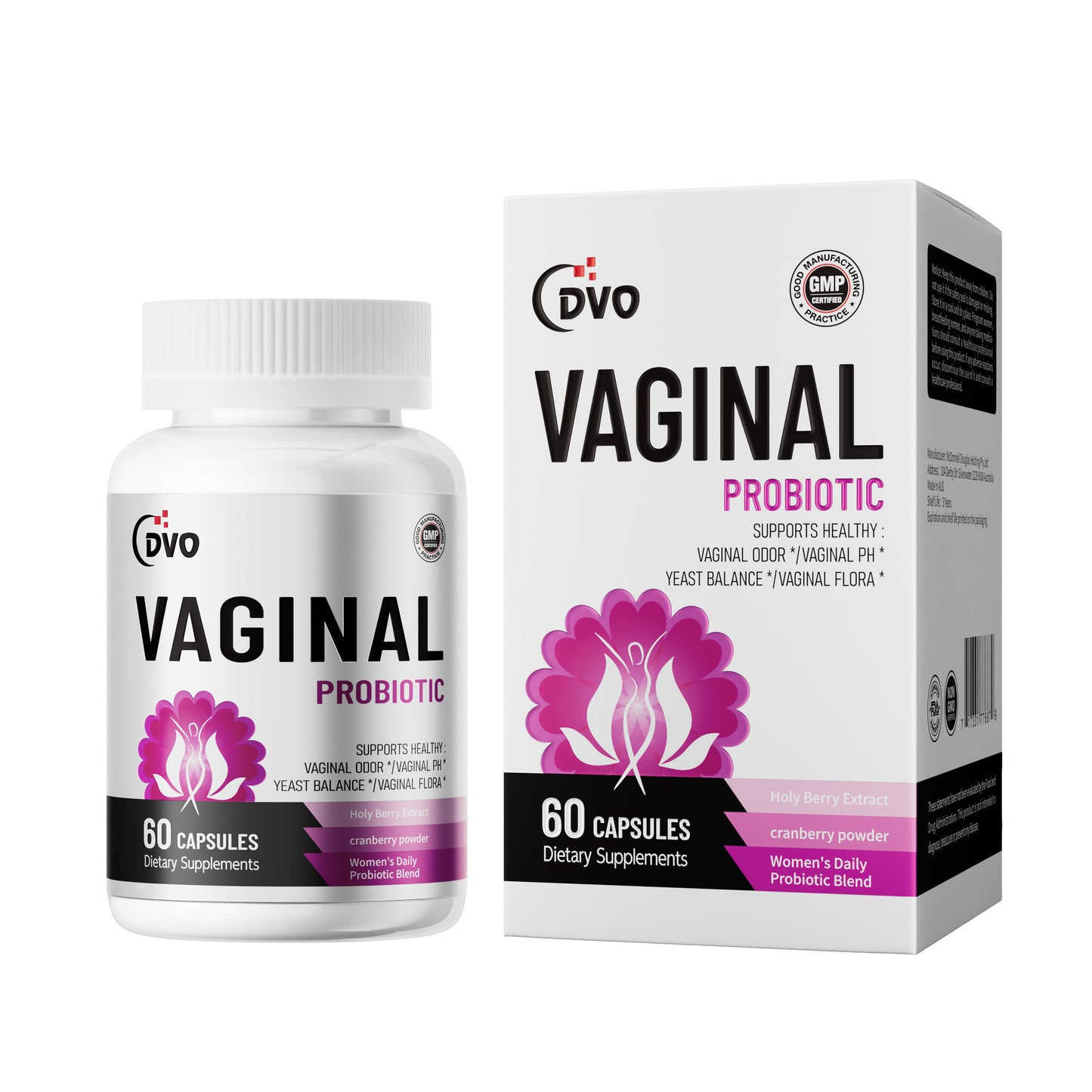DVO Women's Probiotics for Vaginal Health Care Odor Inflammation 60 Billions Probiotic Cranberry Blend Supports for Urinary Tract Support, 60 Capsules